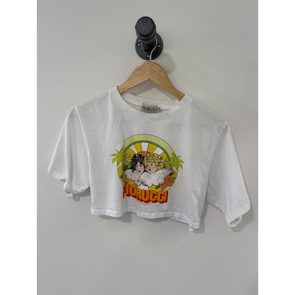 Fiorucci White Cropped Graphic Tee with Angel Retro Print